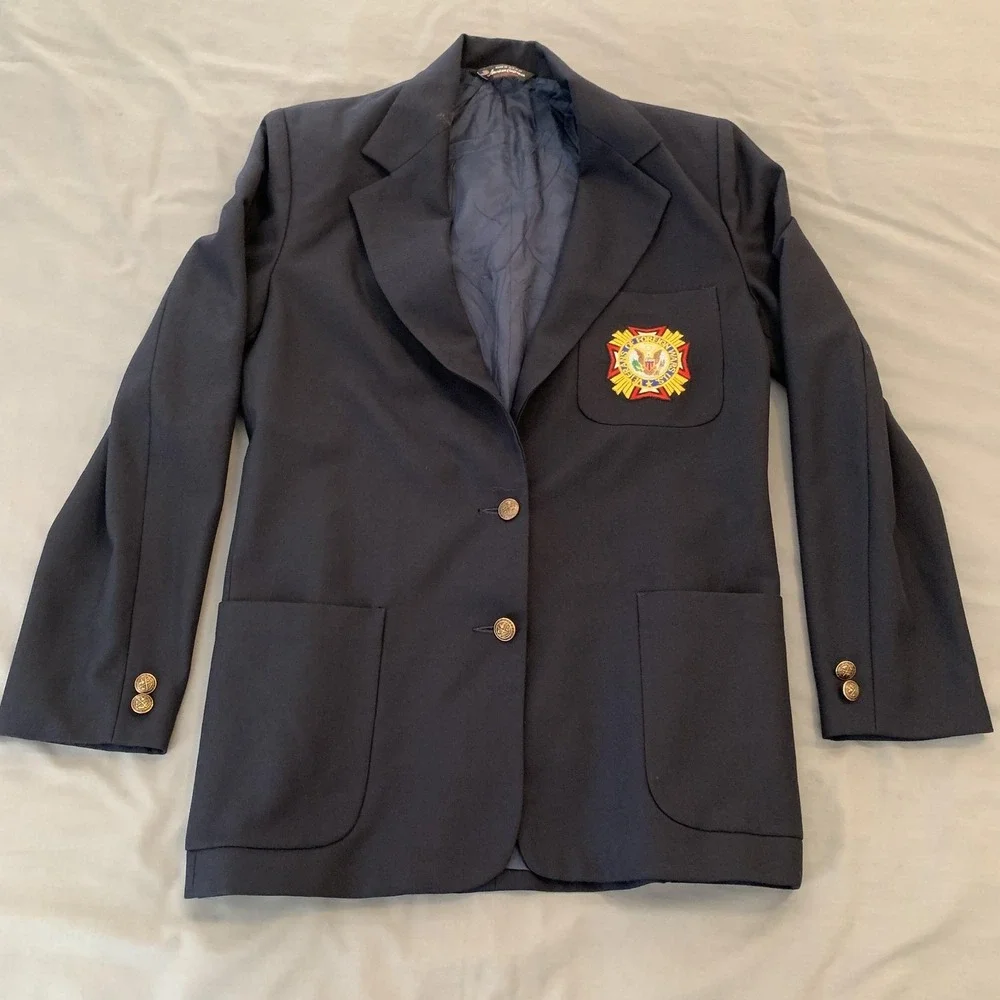 Vintage ArtCraft Blazers Blazer Mens 36 Blue Navy VFW Patch Two Button USA